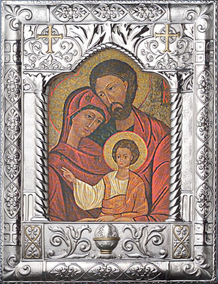 Icona argento Sacra Famiglia Bizantina
